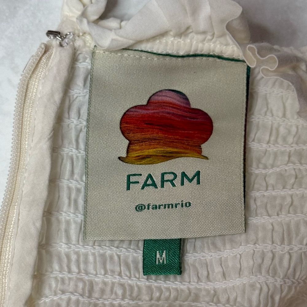 🤍 Farm Rio | Smocked Cotton Ruffle Blouse | Off-White | Size M - Picture 10 of 14